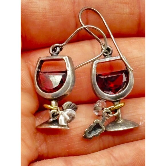 Silpada Sterling Silver 925 Earrings With Wine Glass & Charm Design - Picture 3 of 4
